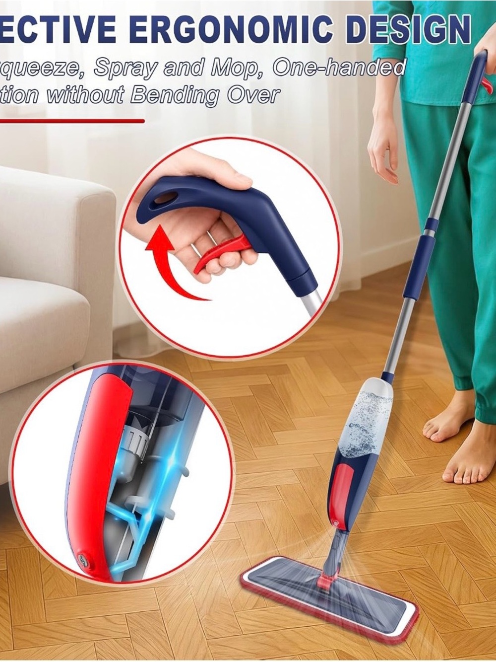 Multi-Function Spray Mop - Navy Blue and Red | Unbranded